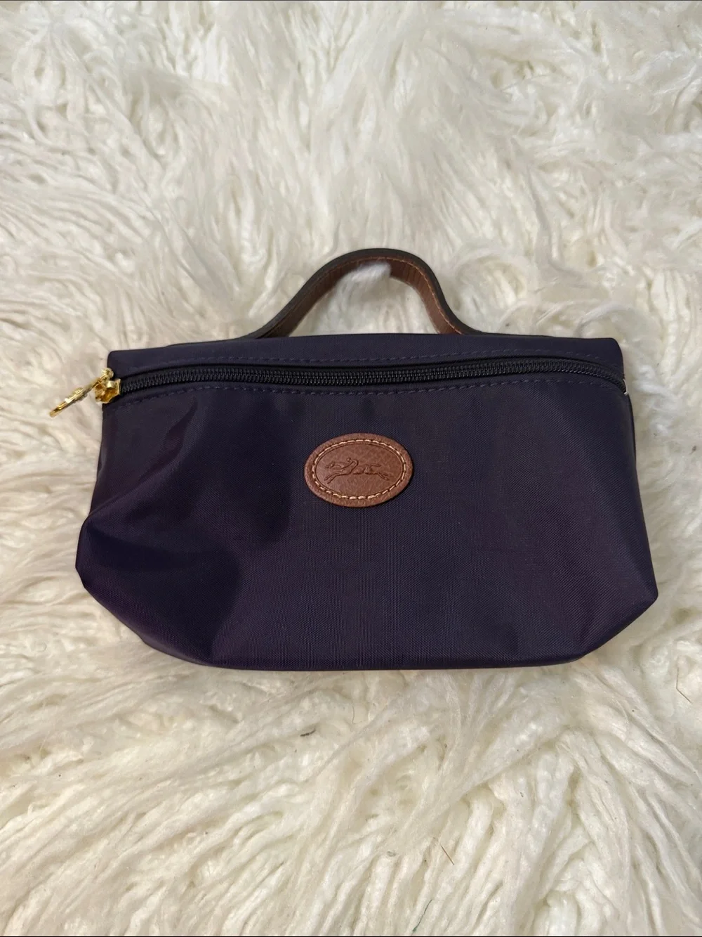 Longchamp Dark Purple and Brown Small Cosmetic Pouch